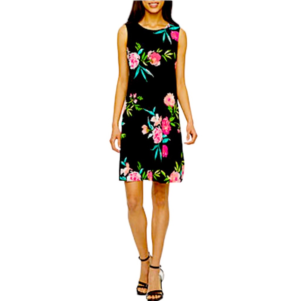 Jessica Howard Sleeveless Black Floral Print Swing Dress / Women’s 8 / Workwear